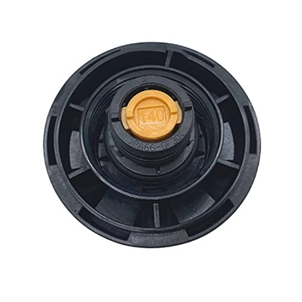 Expansion tank cap underside with black ring and brass-colored 140 pressure insert