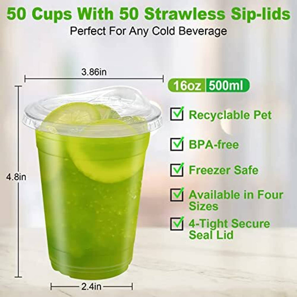 Green iced drink in clear 16 oz cup with strawless sip lid and sealed rim