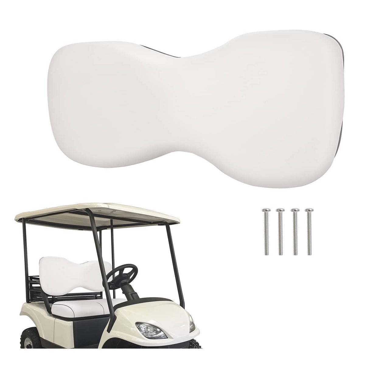 White seat backrest cushion with mounting screws for Yamaha golf cart