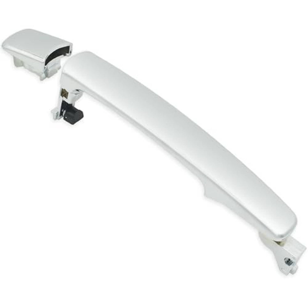 Chrome exterior door handle with mounting bracket and key cylinder cover
