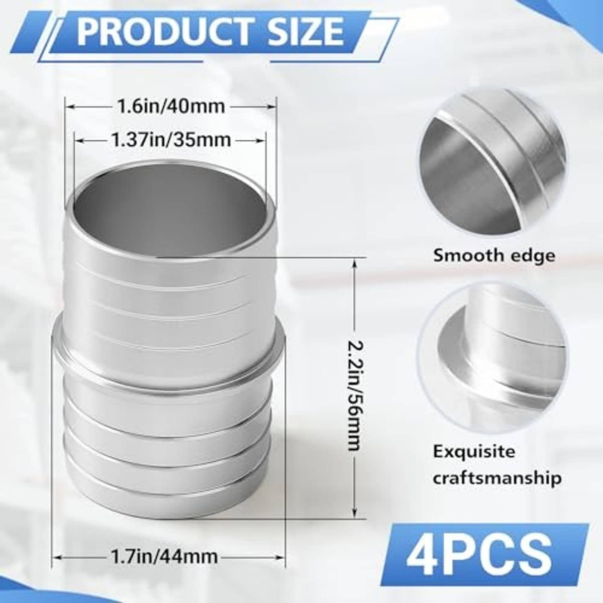 Aluminum hose barb coupler sleeve with smooth edge, silver ridged design