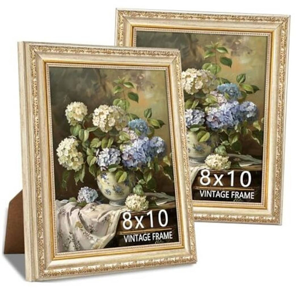 Ornate gold 8x10 picture frames set of 2 with vintage floral still-life prints