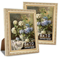 Ornate gold 8x10 picture frames set of 2 with vintage floral still-life prints