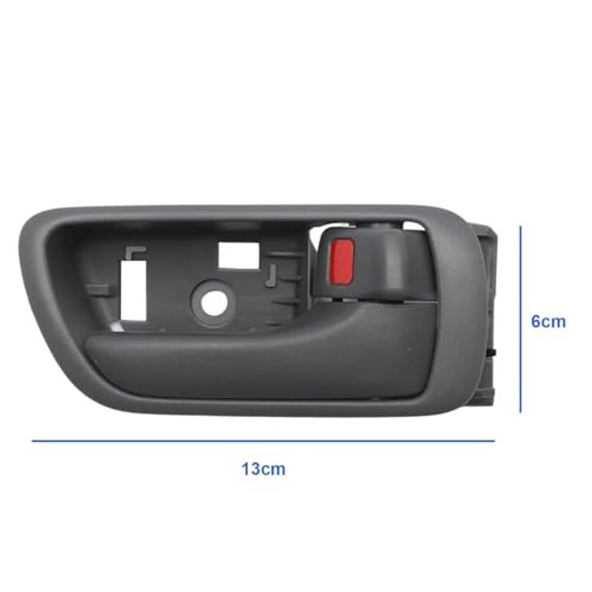 Gray interior door handle pair with red switch; approx 13 cm by 6 cm