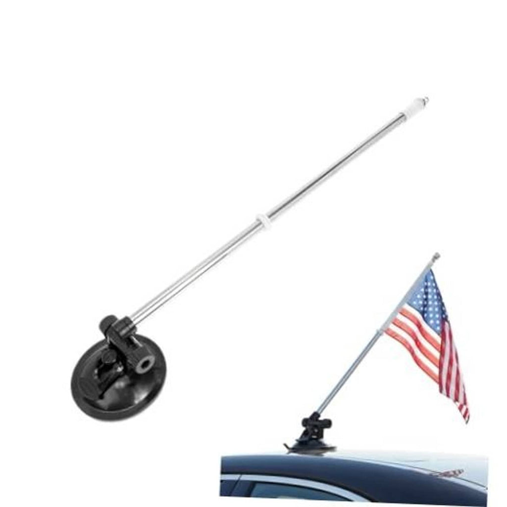 Telescopic car flagpole mount with suction cup base and flag holder