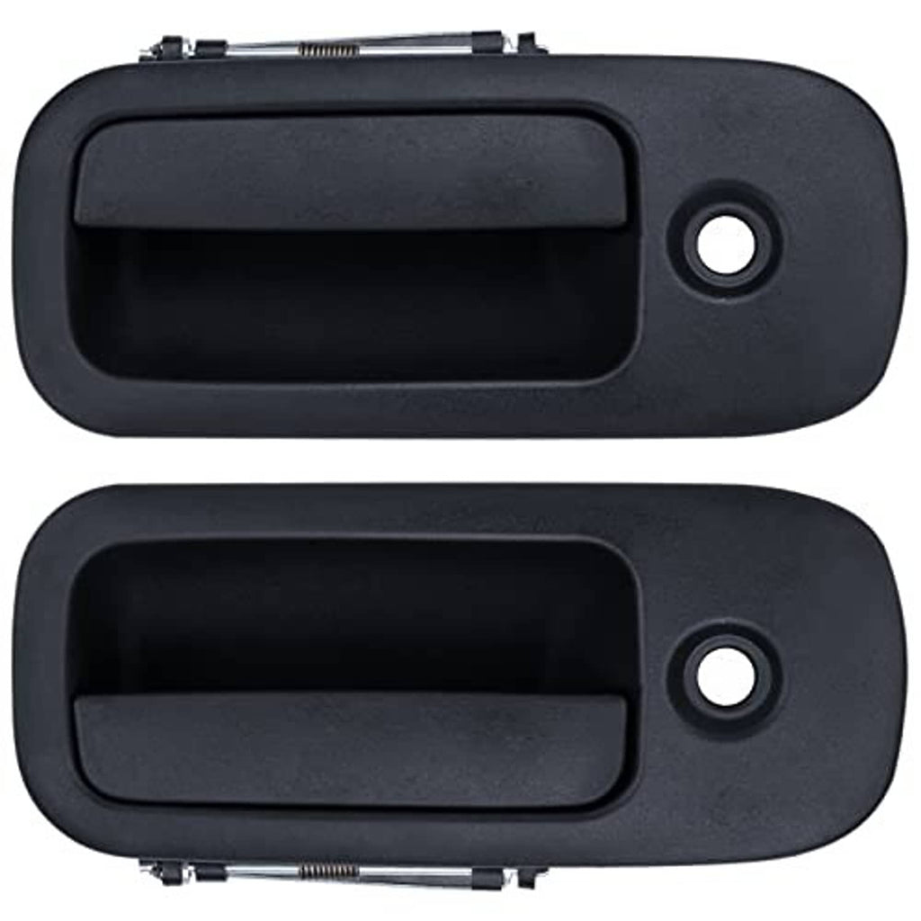Exterior door handle, dark gray/black with round keyhole opening and lower release clip