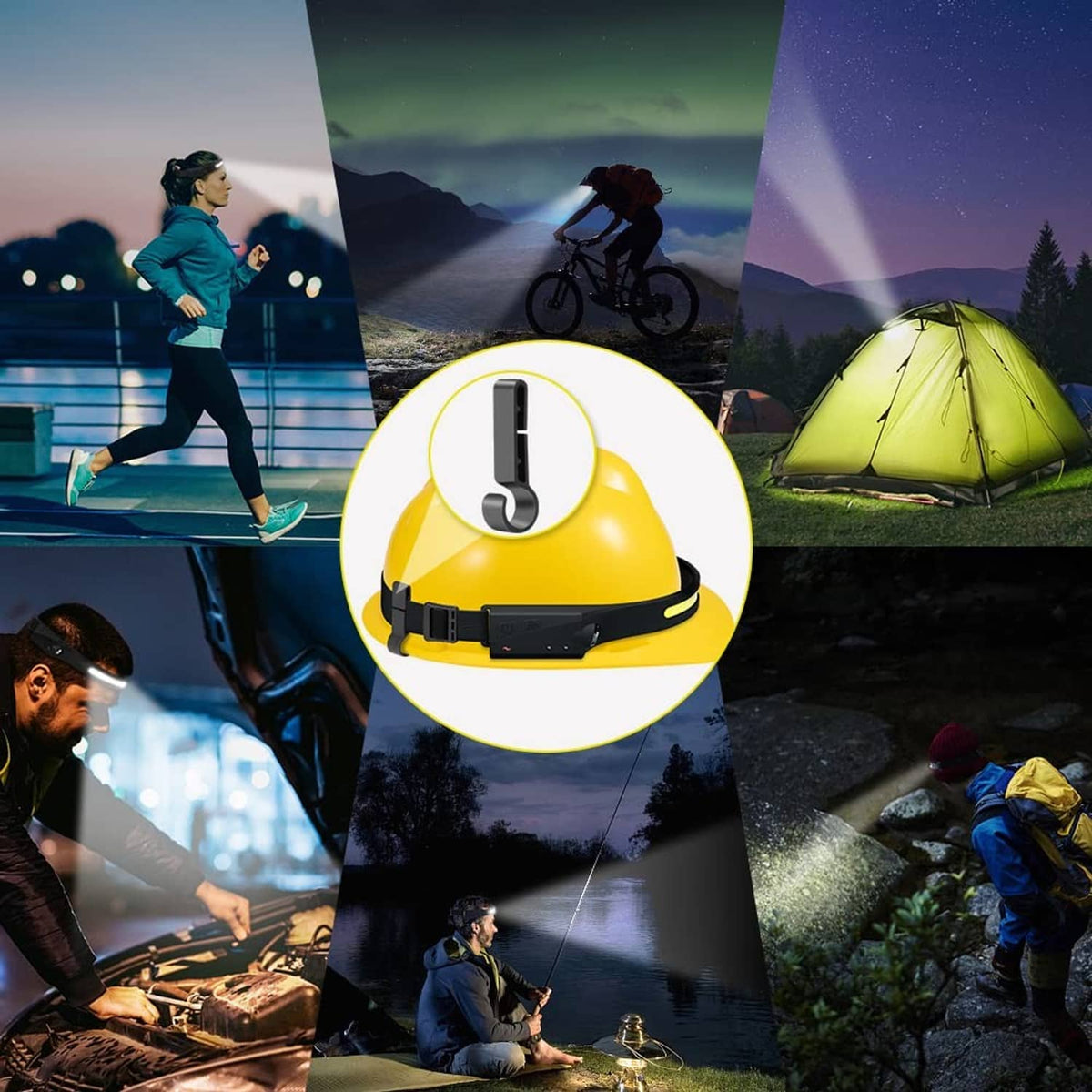 Black rechargeable headlamp with removable clip-style light module