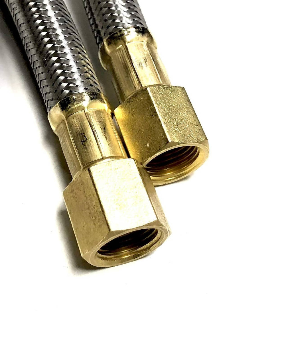 Braided stainless steel propane hose with brass connector fittings and threads