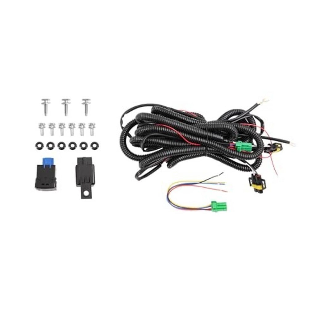Fog light wiring harness kit with connectors, fasteners, and included hardware