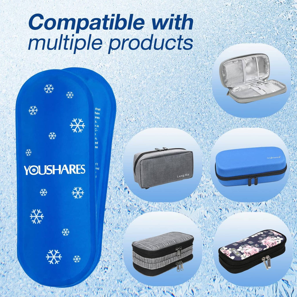 Blue oval gel ice pack with snowflake pattern, YOUSHARES logo