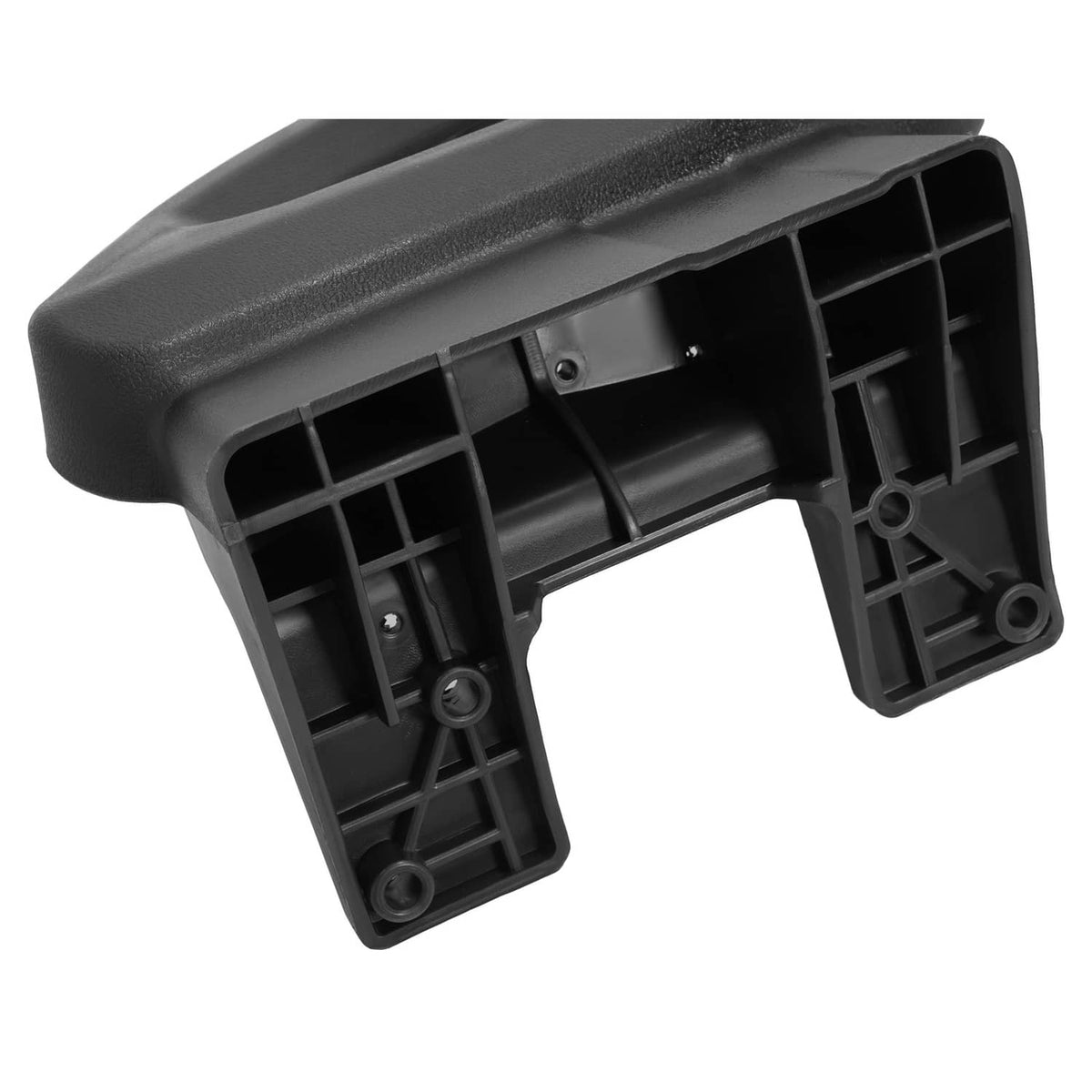 Black hip restraint bracket interior section with grid compartments and metal mounting points.