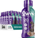 OWYN dairy-free protein shake bottle and 12-pack canisters, cookies & creamless flavor
