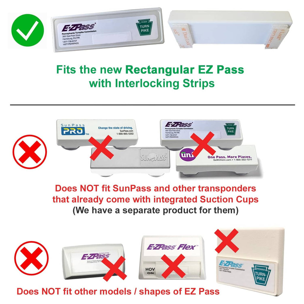 EZ Pass holder packaging with compatibility diagram for the rectangular model