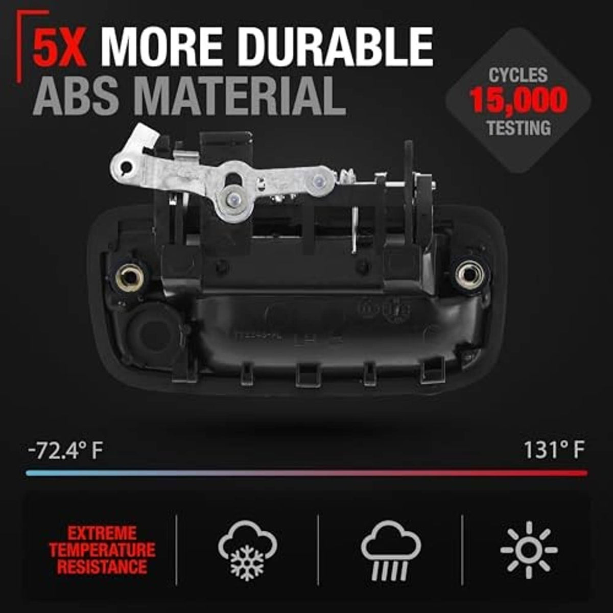 Door handle mechanism assembly with metal latch components, ABS housing