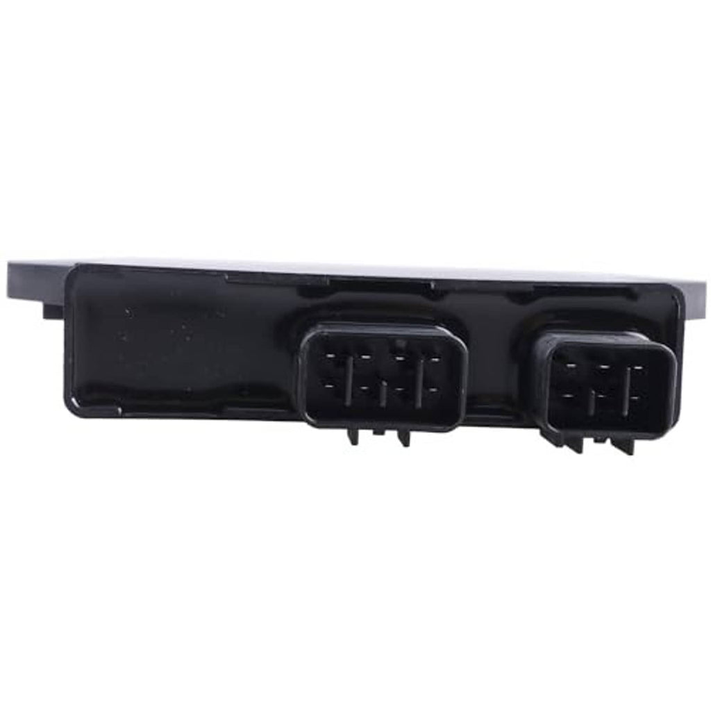Dark gray ignition control unit box rear view with two multi-pin connector ports