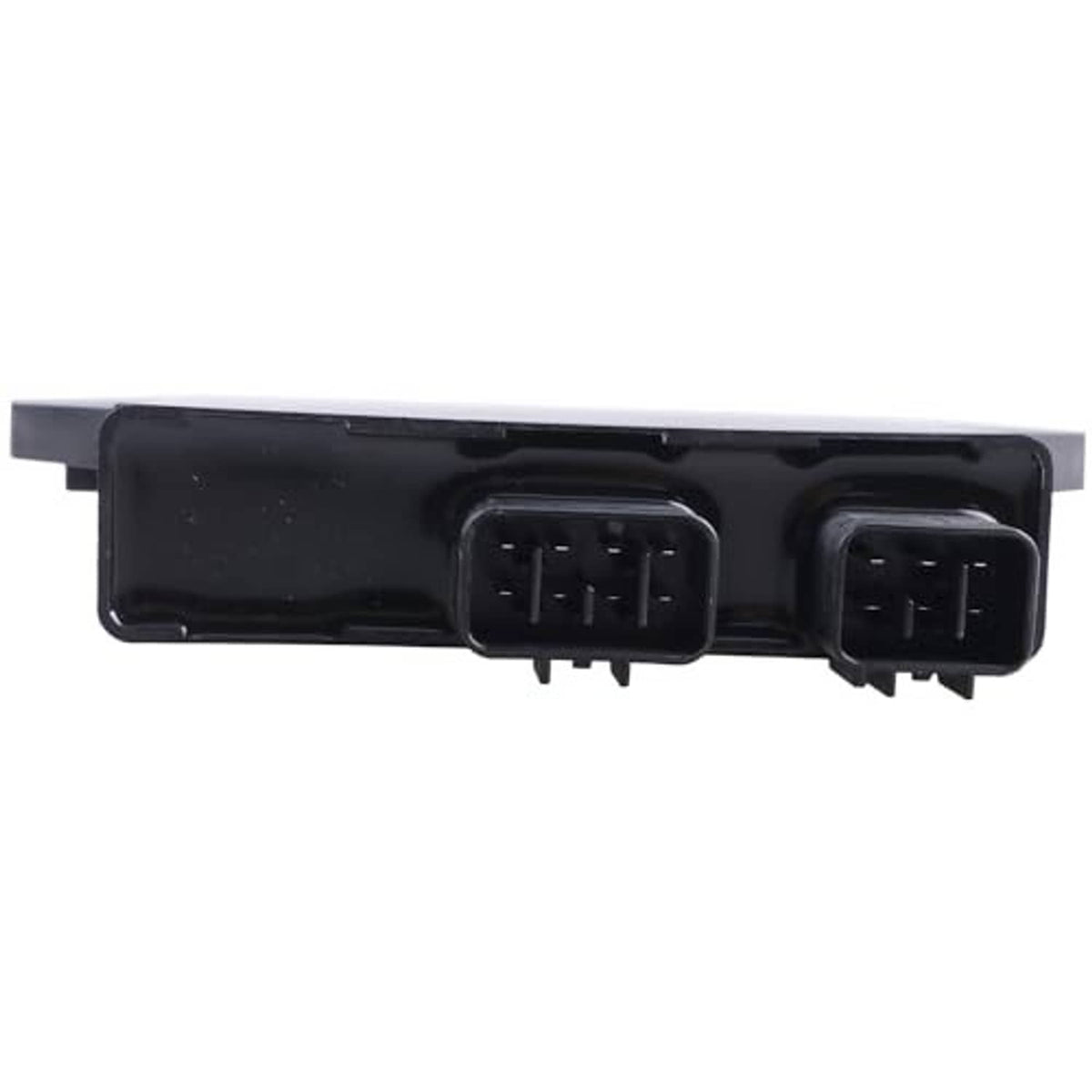 Dark gray ignition control unit box rear view with two multi-pin connector ports