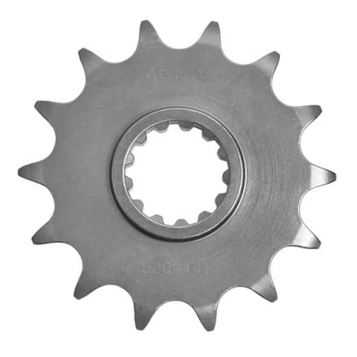 Metal front motorcycle sprocket with 14-tooth gear wheel and center splined hub