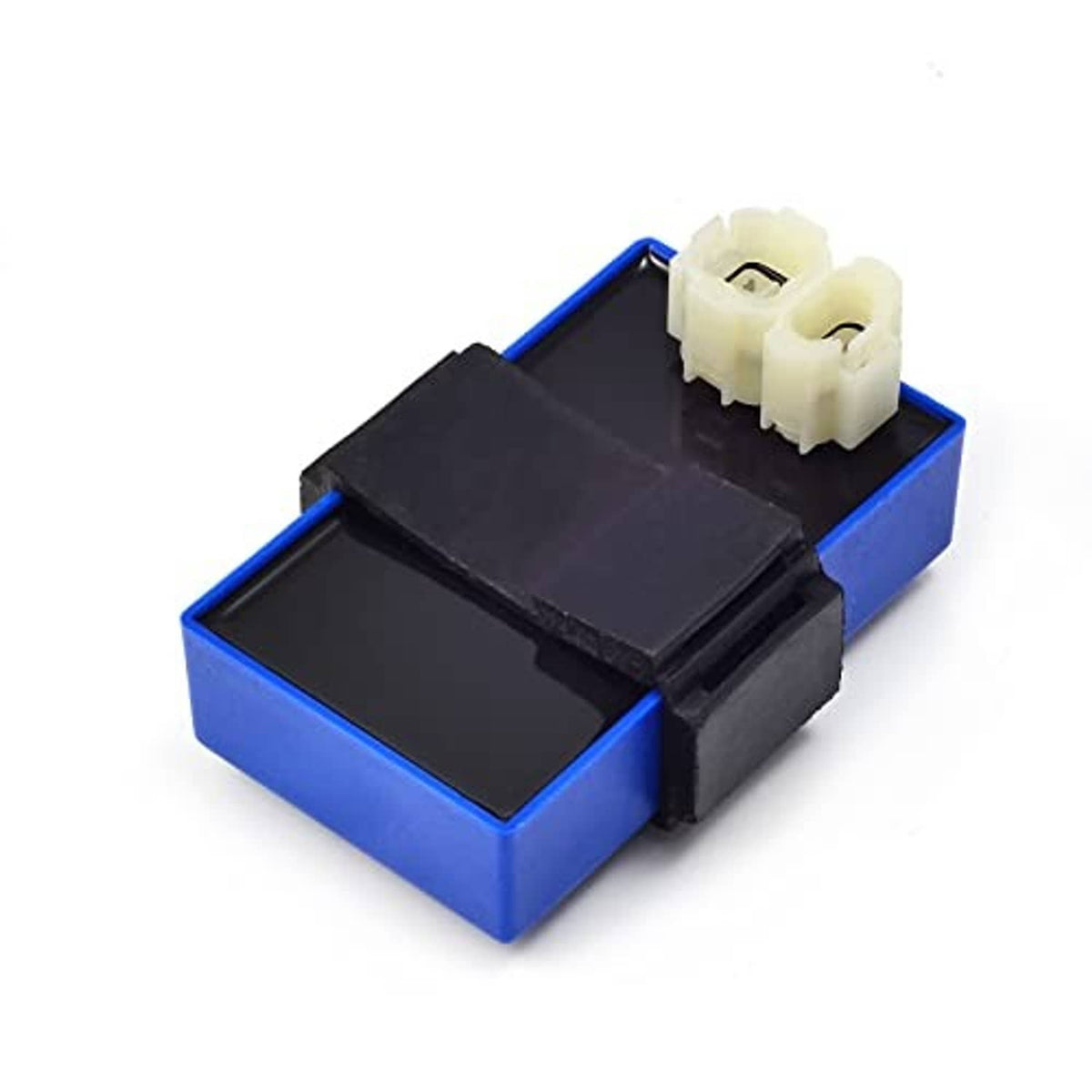 Black CDI ignition module with blue base and white plug connector
