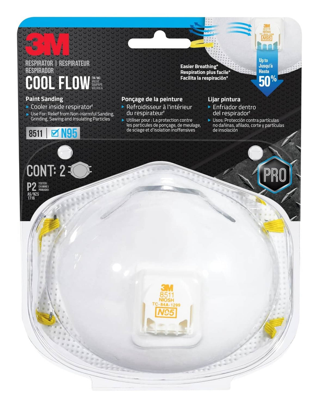 White 3M N95 respirator with Cool Flow valve, retail package view