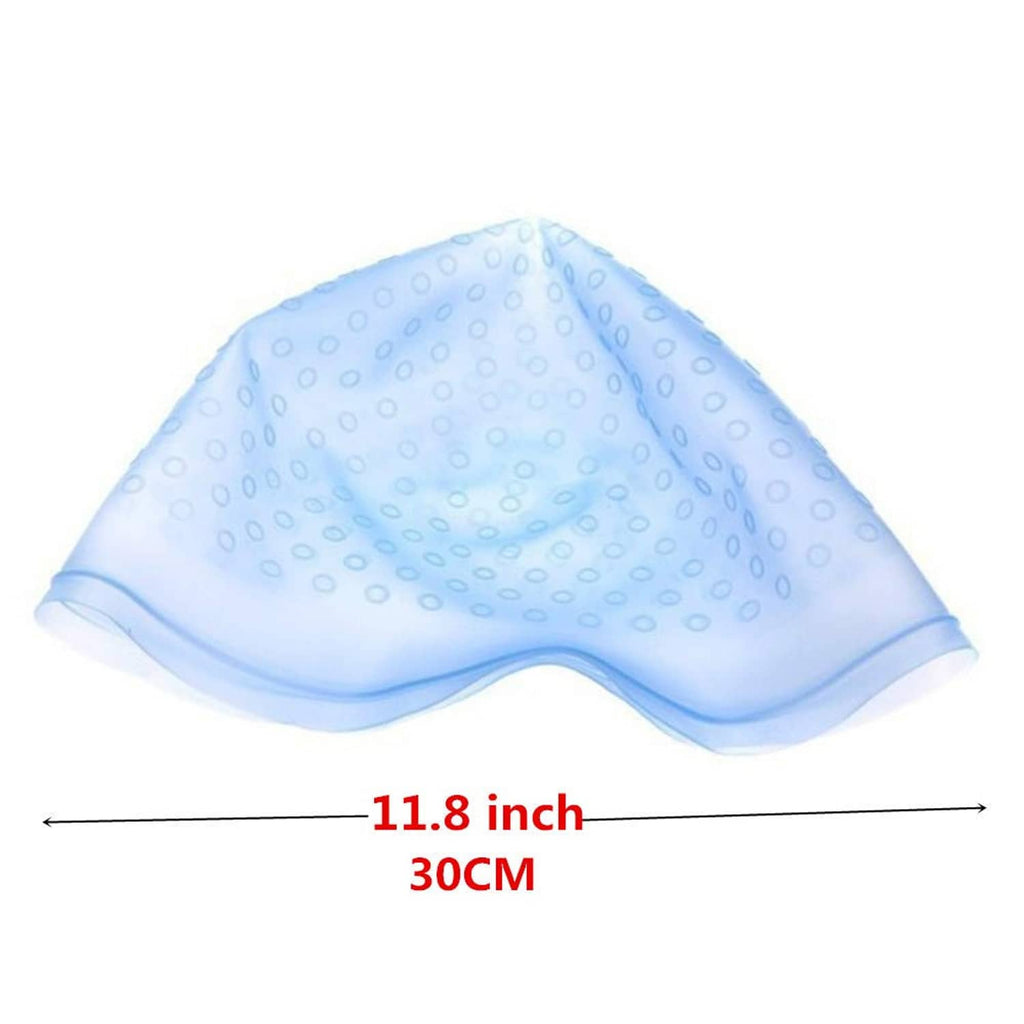 Light blue hair dye cap panel, folded, with dotted perforation pattern