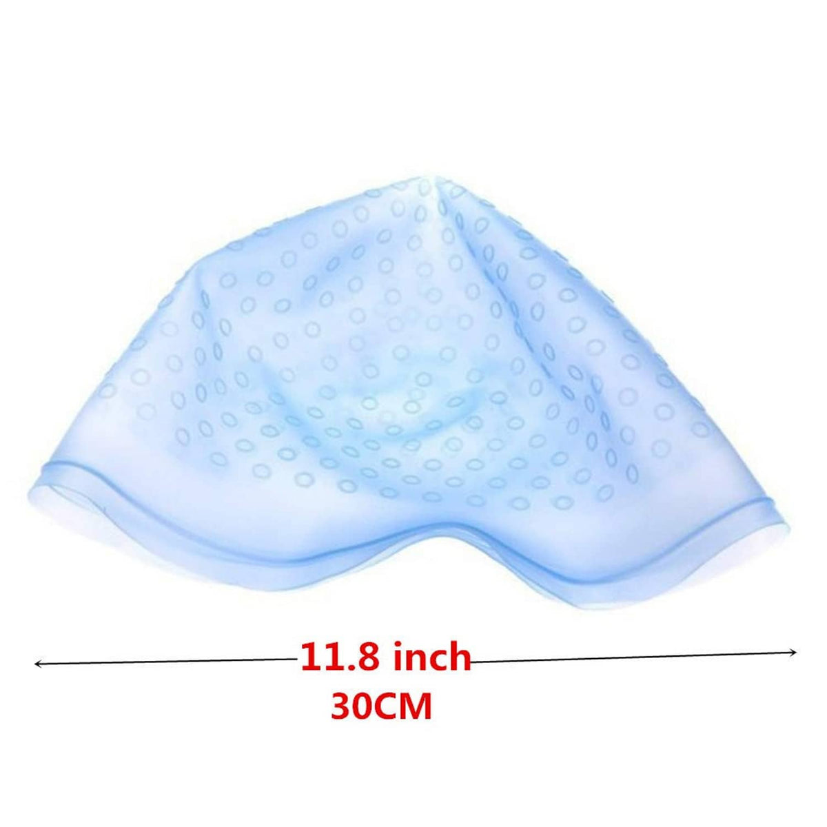 Light blue hair dye cap panel, folded, with dotted perforation pattern