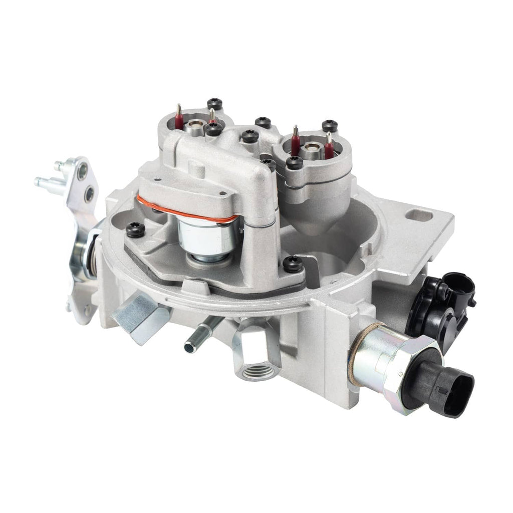 Throttle body assembly with throttle actuator and outlet fitting, angled front view