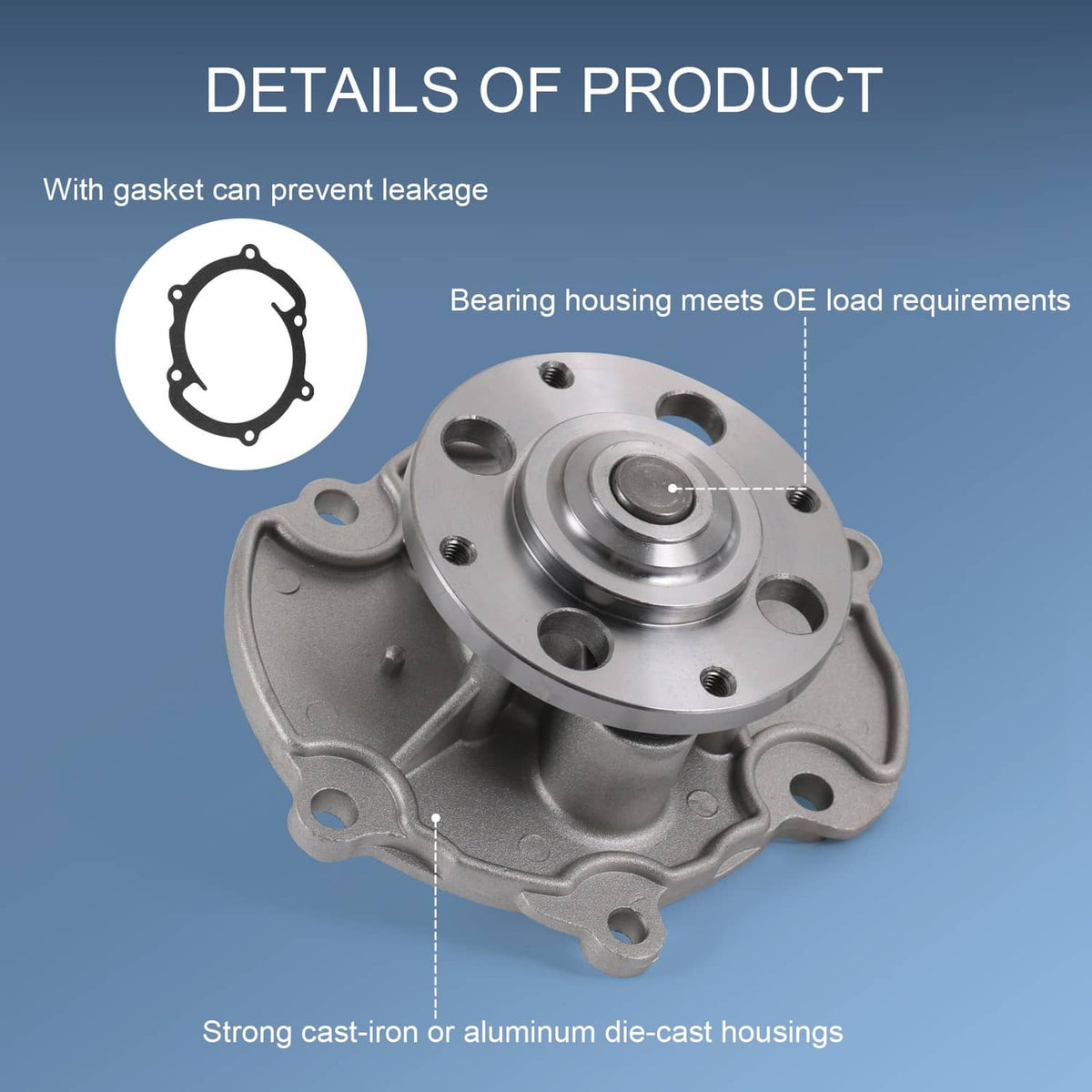 Water pump with die-cast aluminum housing and circular bearing area