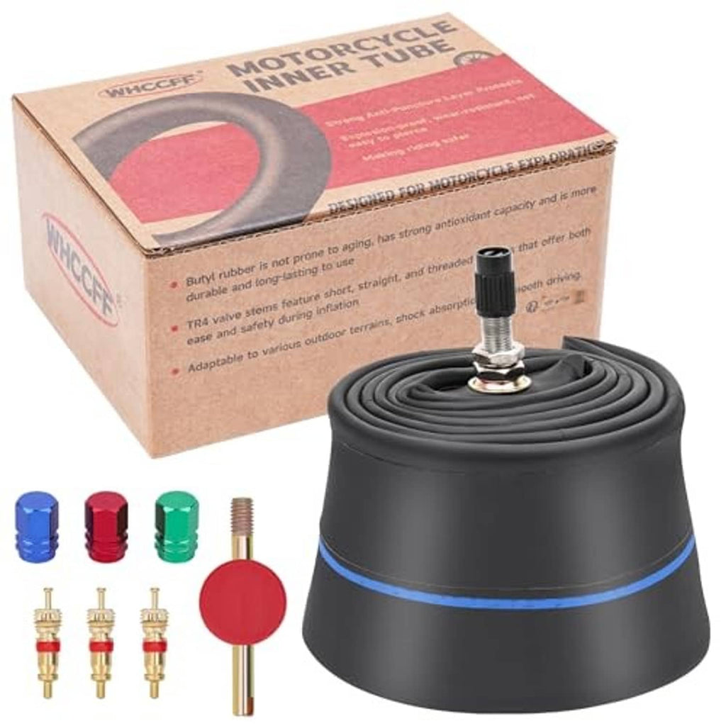 Heavy-duty motorcycle inner tube coil with TR4 valve stem and colorful valve cap set