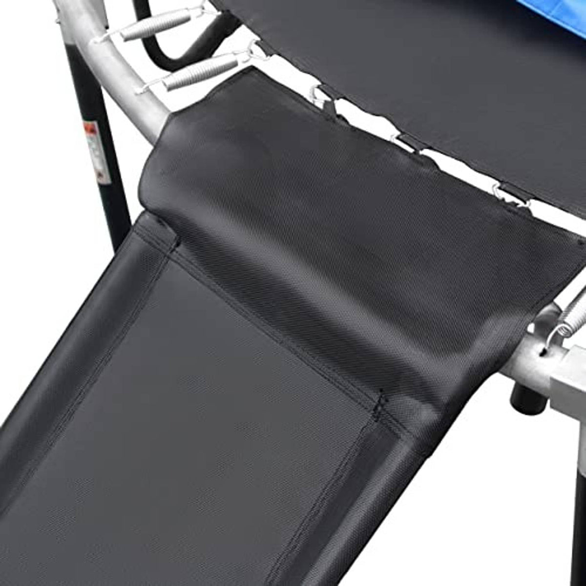 Close-up of black mesh slide surface and reinforced seams on ladder frame