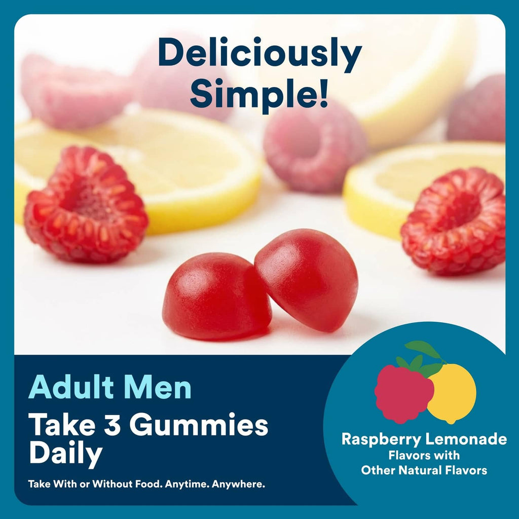 Raspberry lemonade flavored gummy supplement card with red heart gummies and SmartyPants logo