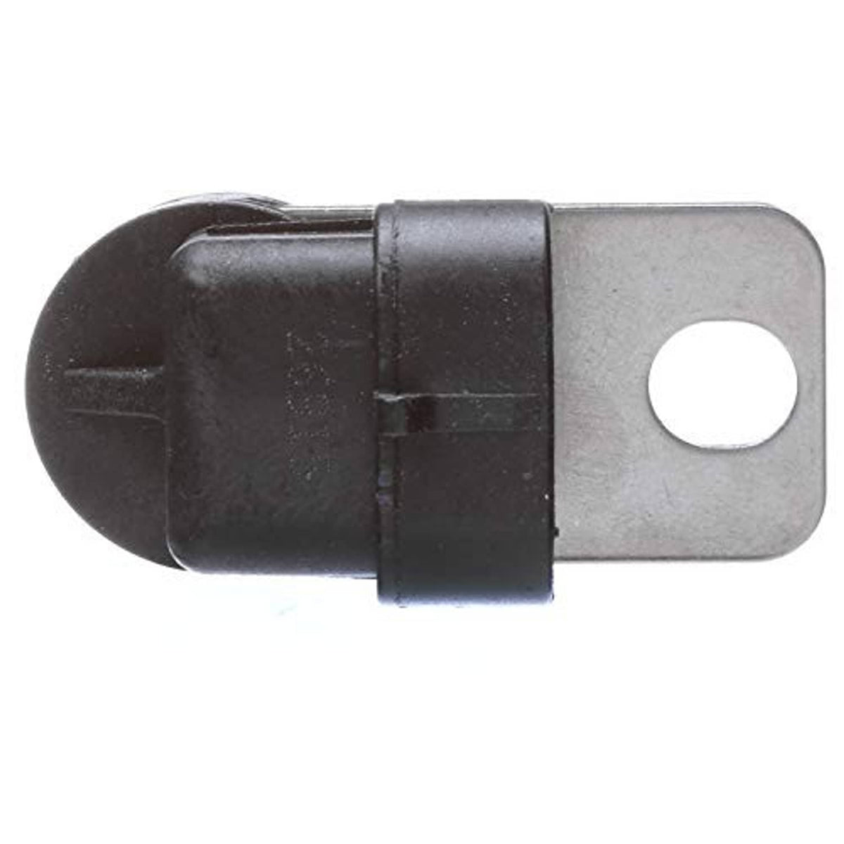 Engine crankshaft position sensor with metal tab mount and dark cylindrical connector