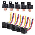 Five-pack 12V 5-pin automotive relay with wiring harness and blade terminals