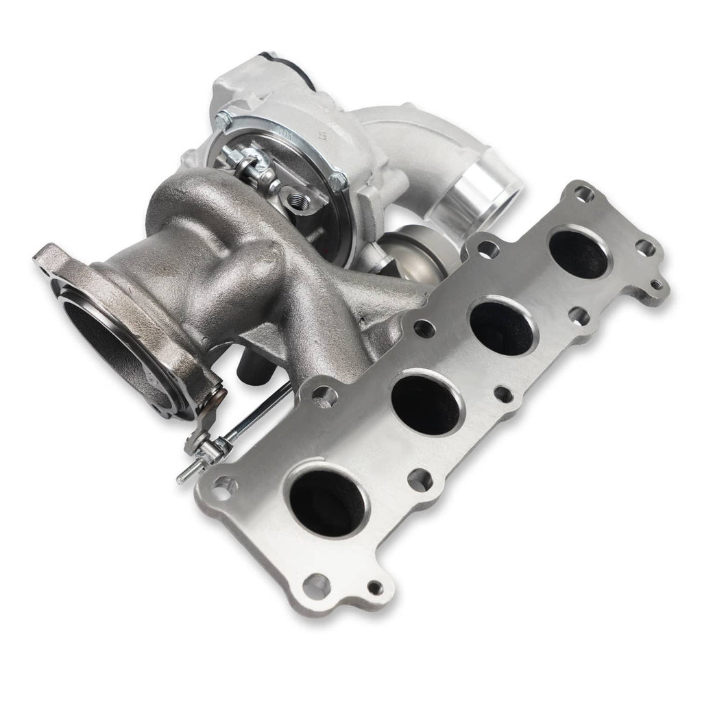 Turbocharger assembly with silver turbo housing and cast exhaust manifold
