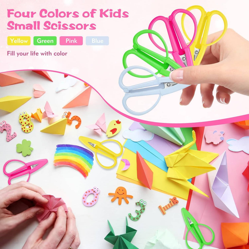 Mini scissors set in four colors held in a hand