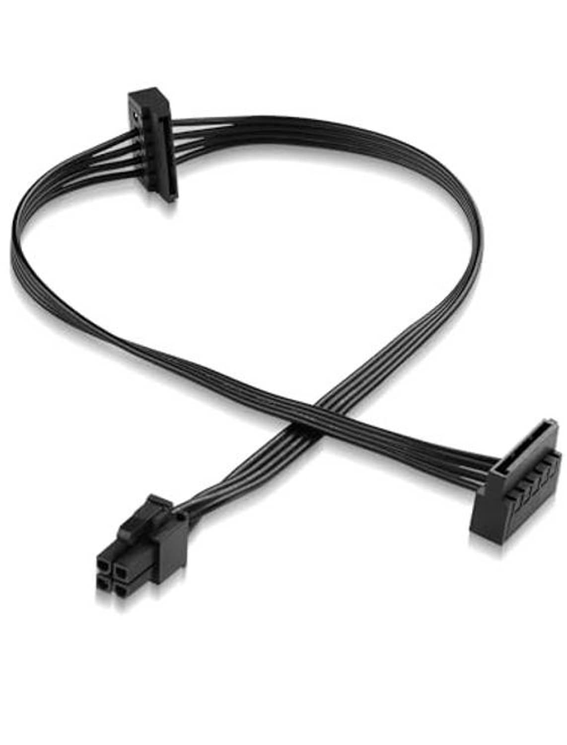 Black ATX 4-pin to dual SATA 15-pin extension cable with two connector ends