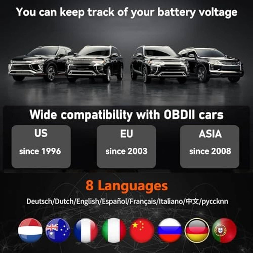 Vehicle compatibility banner with multiple cars and 8 supported languages