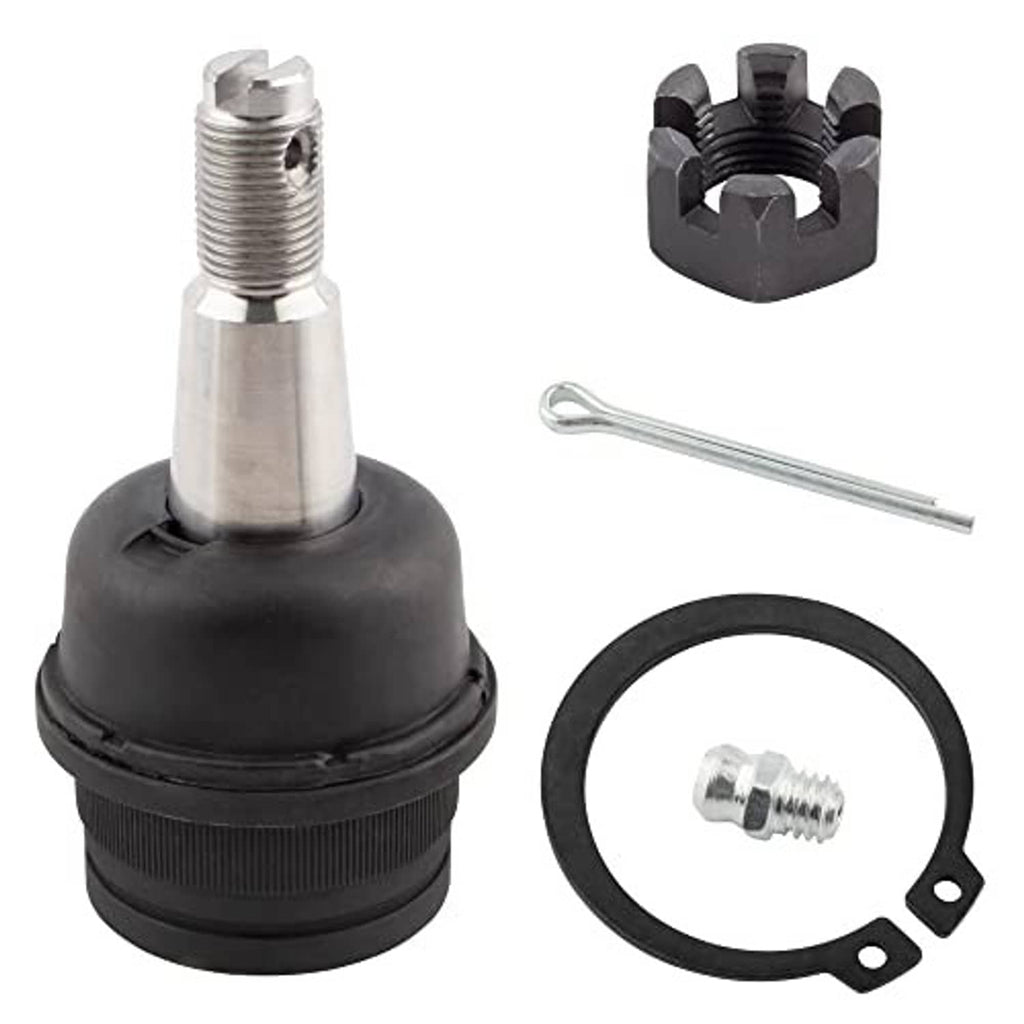 Ball joint with black boot, silver stud, metal wrench, and snap ring