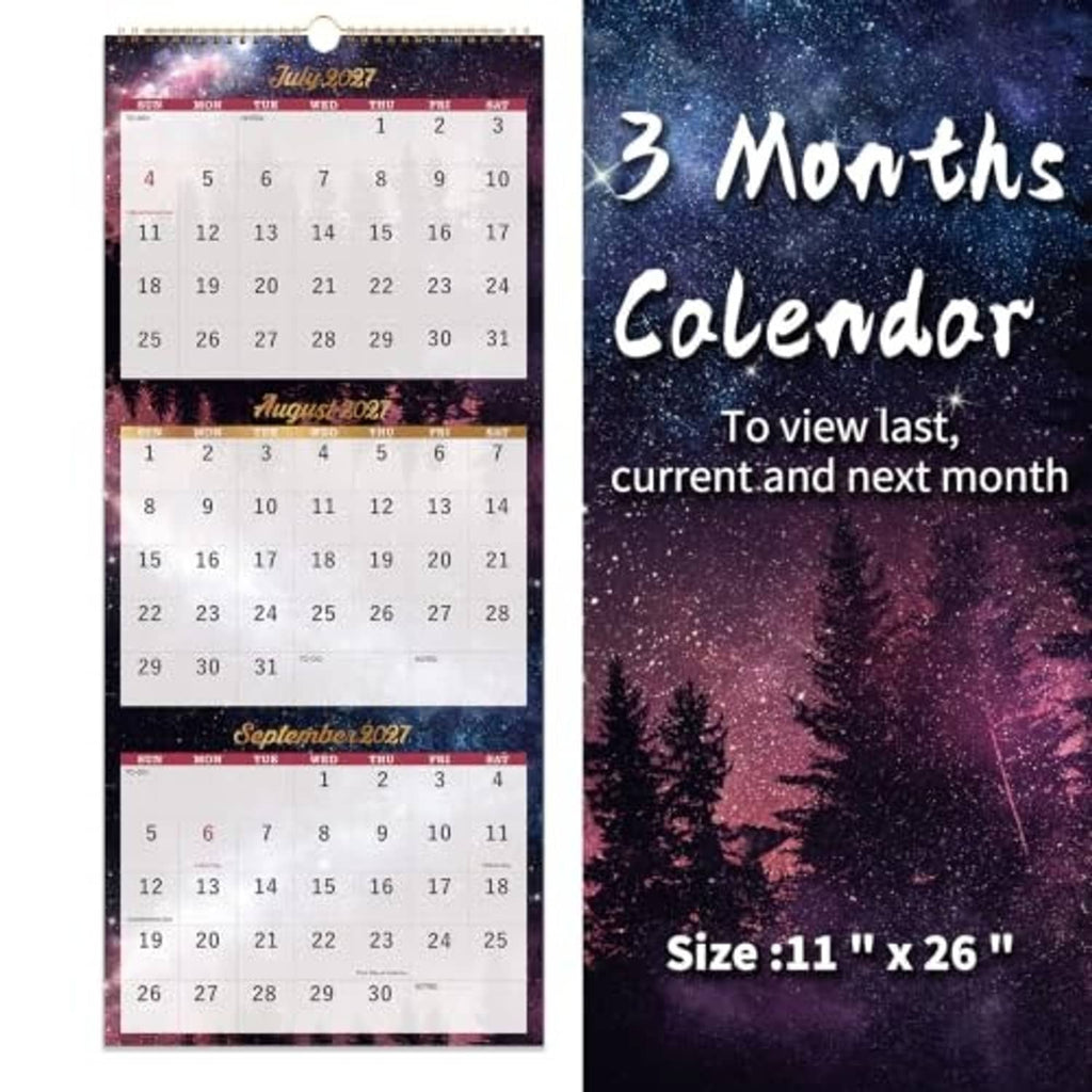 Galaxy-style three-month calendar with July–September panels and size 11 x 26