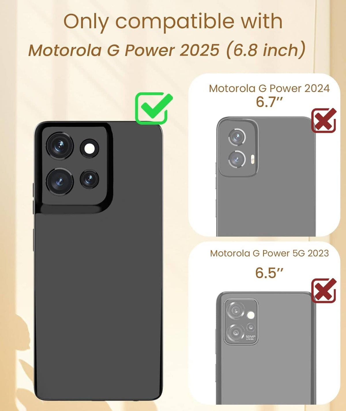 Phone case compatibility layout with black case silhouette and screen protector overlays