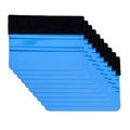 Vinyl wrap squeegee set, blue plastic handles with black felt edges, stacked