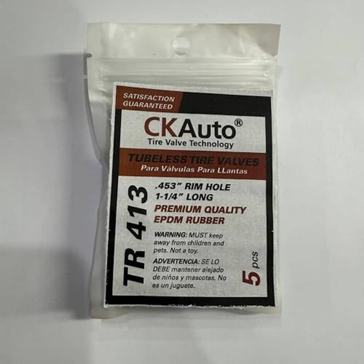 Bagged CKAuto tire valve stem set with labeled TR413, 5 pcs