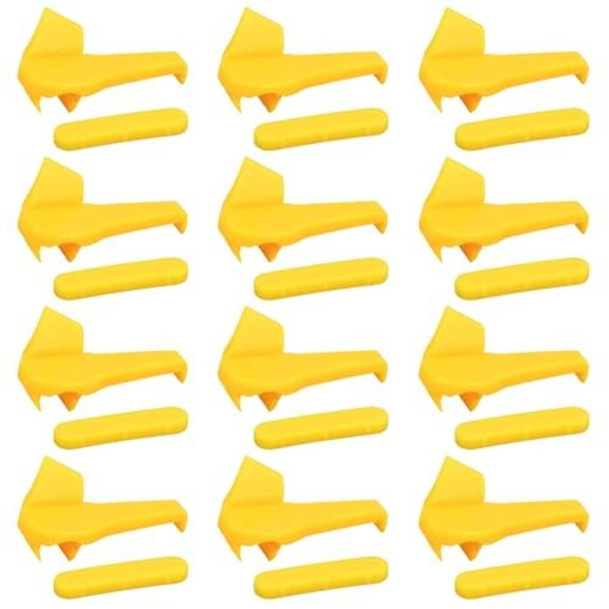 Yellow plastic duck-head tire changer inserts with protective bar pieces, set of 12