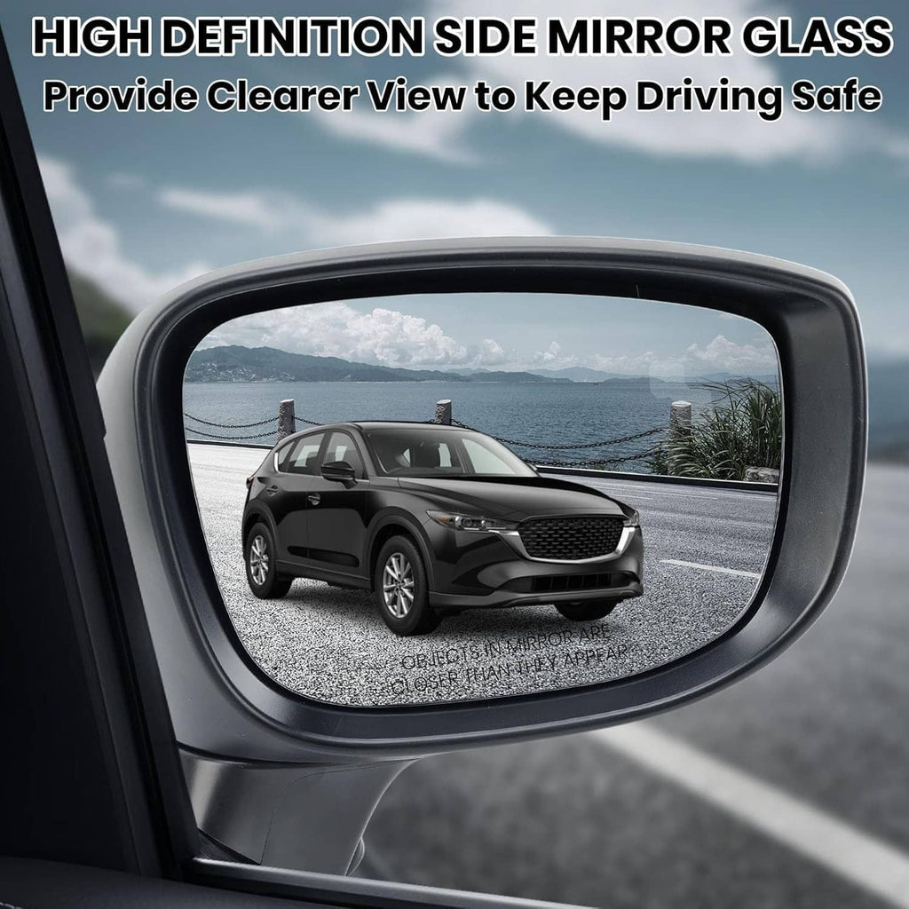 Side mirror with clear glass window and black outer cover for safe driving