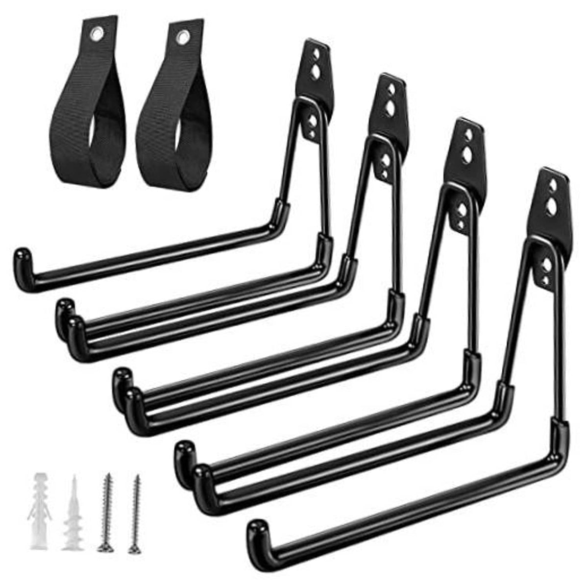 Heavy-duty black square-plate wall U hooks set with mounting screws