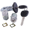 Ignition key switch cylinder kit with two keys, door lock cylinders, and mounting clips