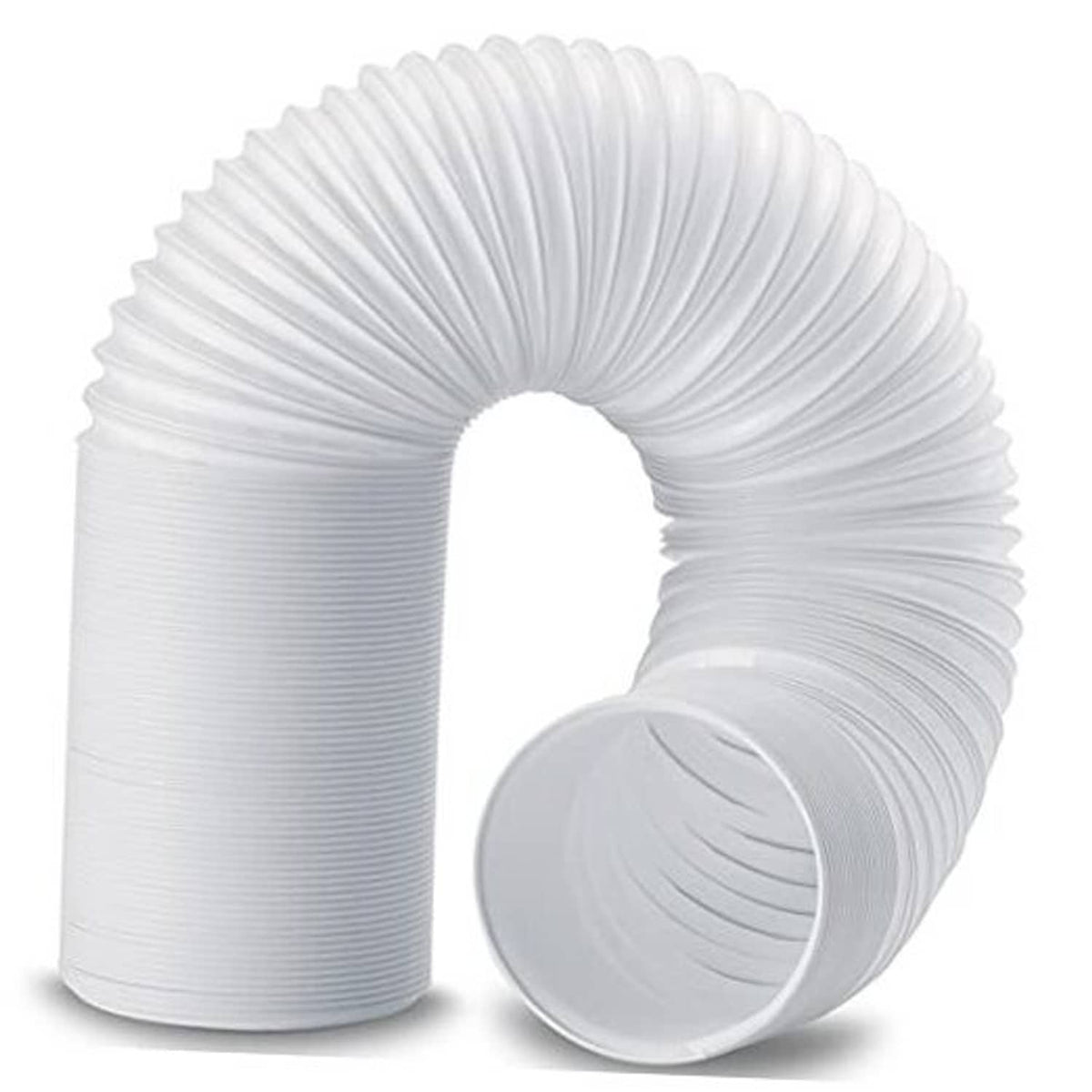 White corrugated flexible exhaust hose with round inlet and outlet ends