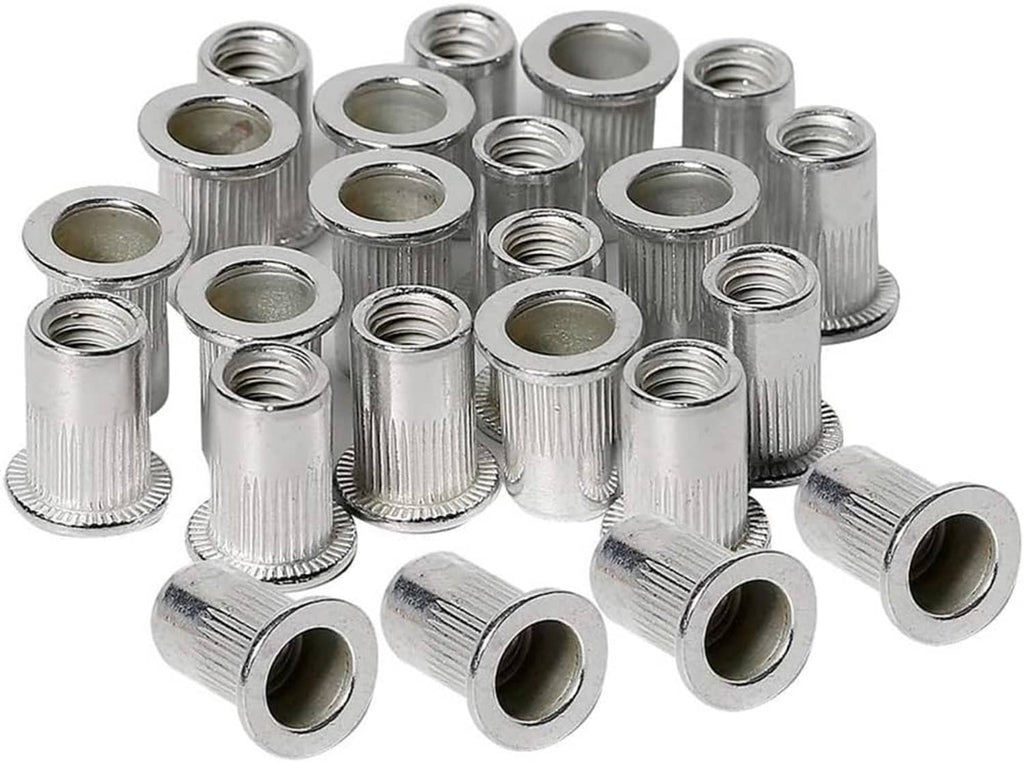 Silver aluminum threaded rivet nuts, cylindrical flanged inserts with internal threads
