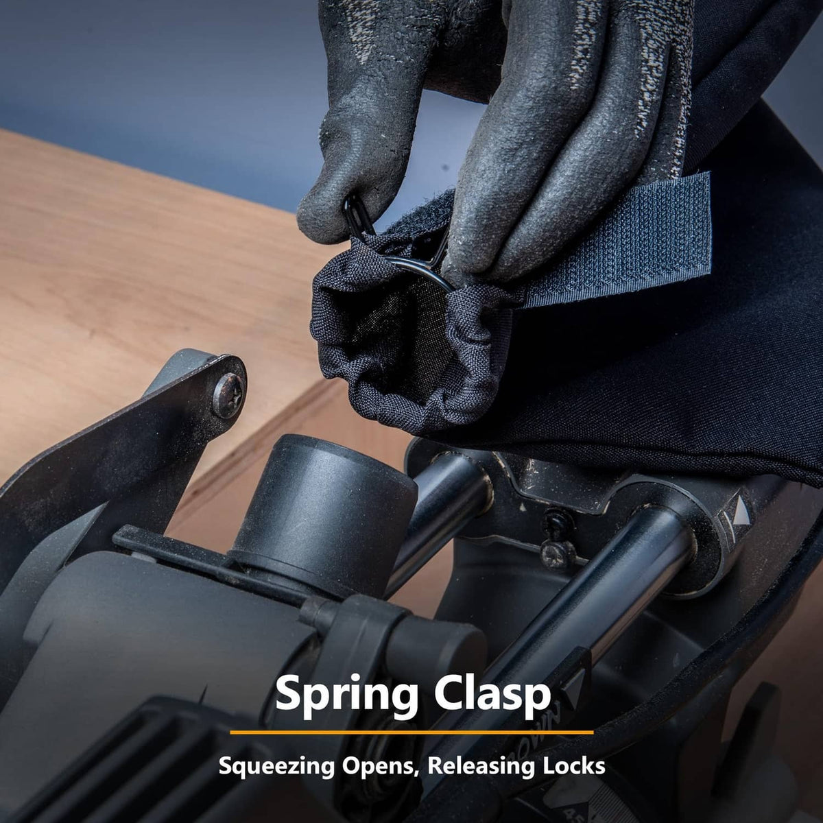 1.5 in dust port miter saw bag with spring clasp attachment