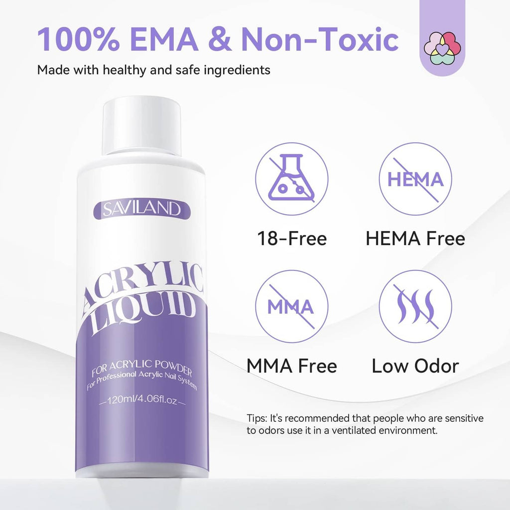 SAVILAND acrylic liquid bottle labeled 100% EMA & non-toxic with low odor