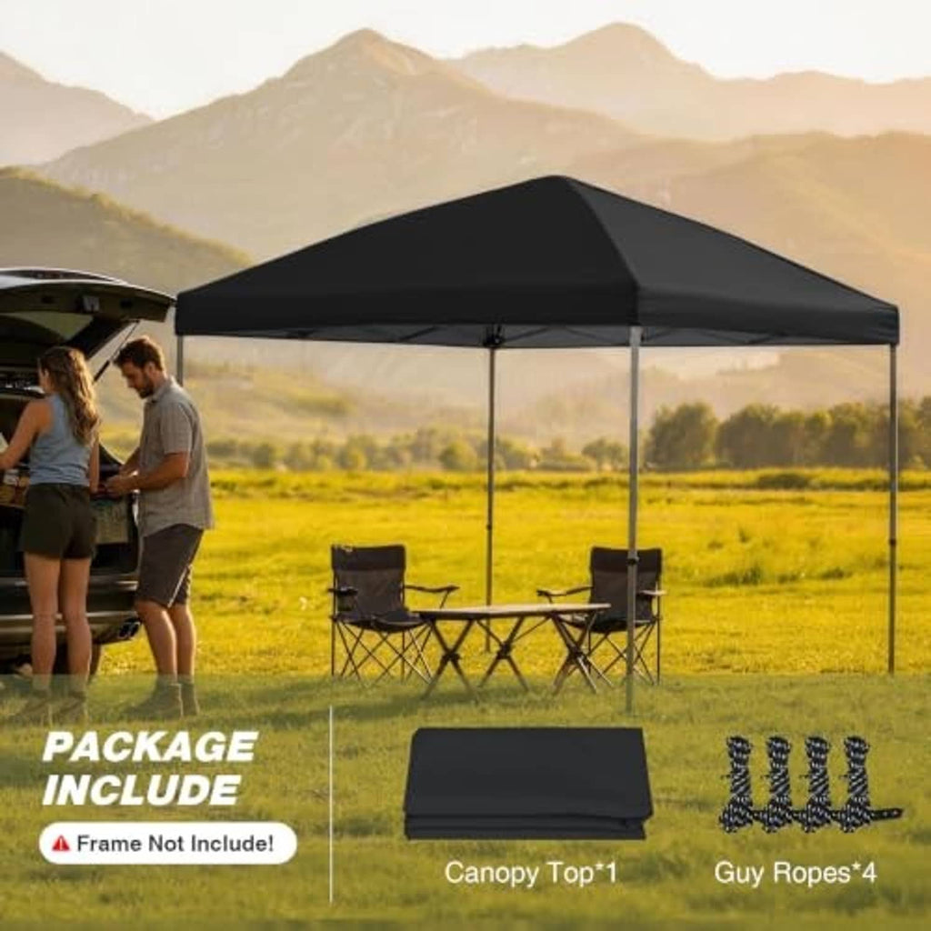 Black 10x10 canopy top with peaked roof, package includes guy ropes and top cover